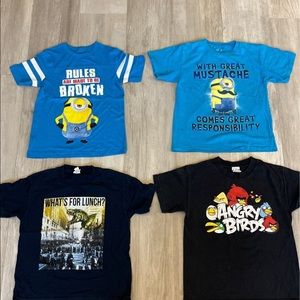 S/M Boys Crew neck graphic T-shirts bundle of 4 despicable Me, angry birds